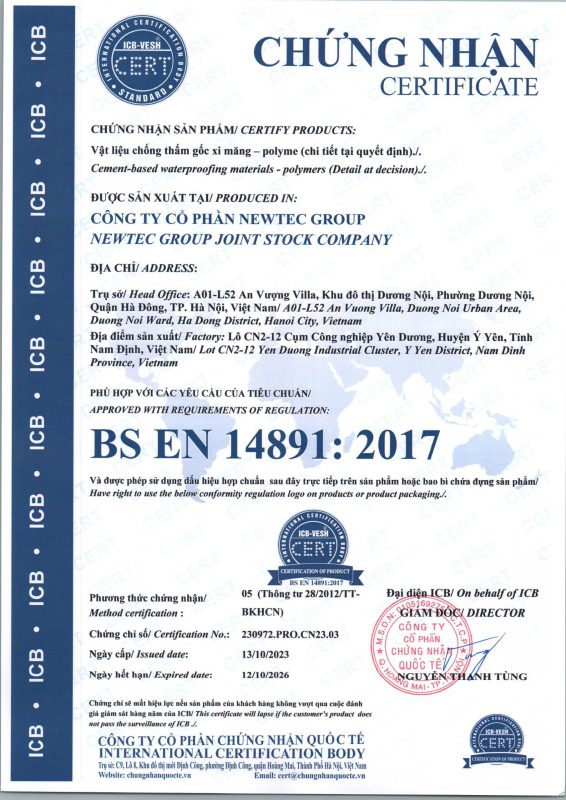 Chứng nhận BS EN 14891:2017 - Newtec Group