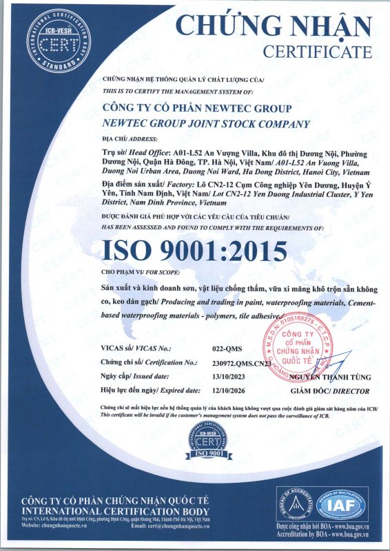 Chứng nhận ISO 9001:2015 - Newtec Group