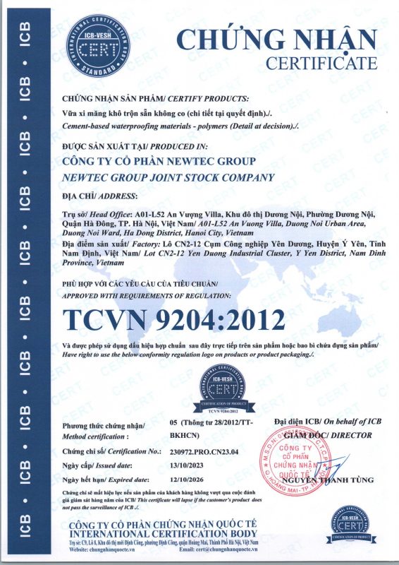 Chứng nhận TCVN 9204:2012 - Newtec Group